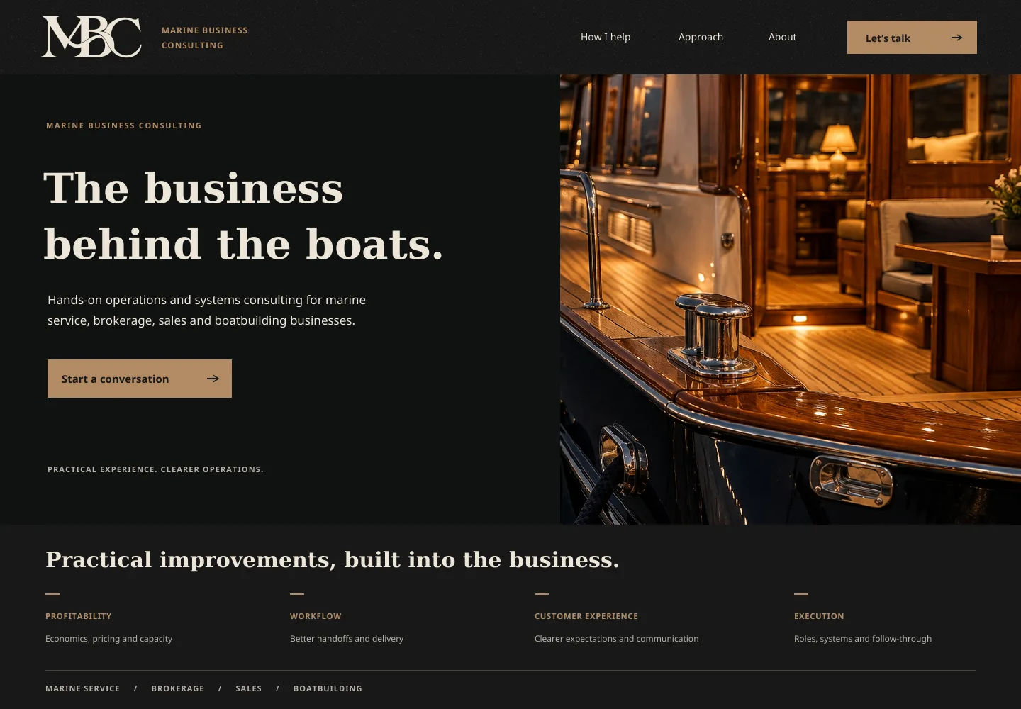 Polished teak yacht deck and warmly lit cockpit